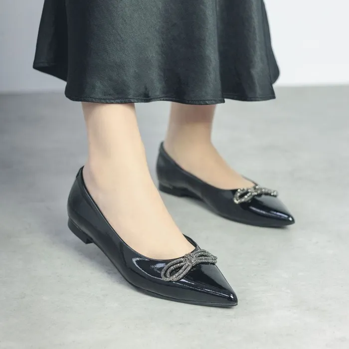 Flat And Ballerina Shoes Women Moda In Pelle Hermionee Black Patent Leather