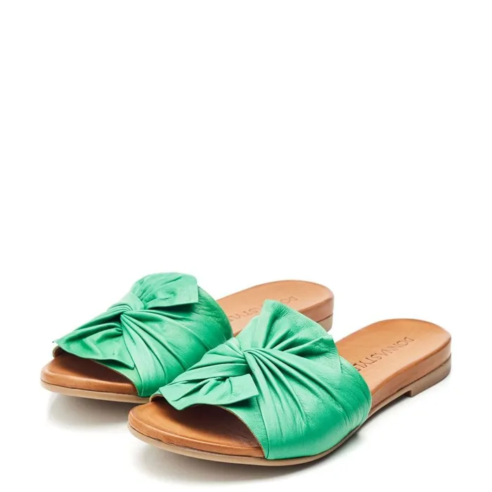 Flat Sandals Women Moda In Pelle Bsoleful BBourne Green Leather