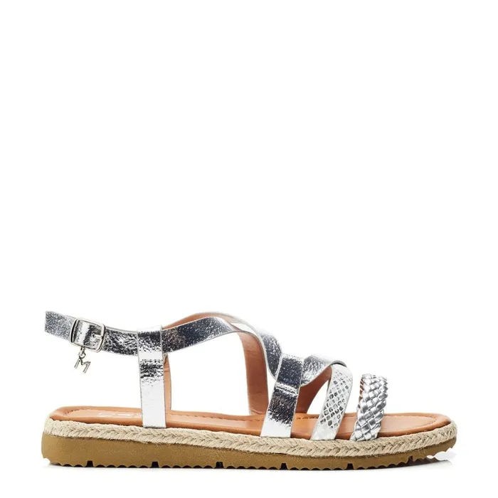 Flat Sandals Women Moda In Pelle Nanccey Silver Metallic