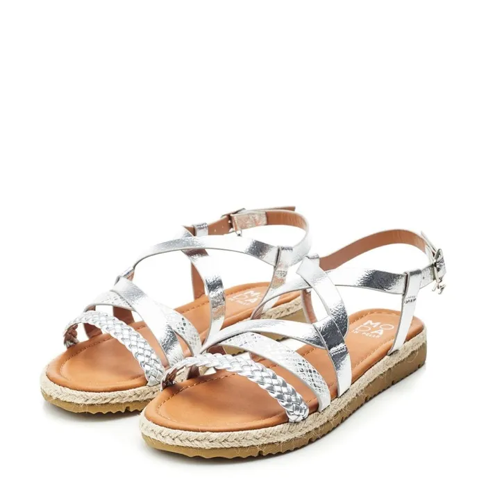 Flat Sandals Women Moda In Pelle Nanccey Silver Metallic Flat Sandals Women Moda In Pelle Nanccey Silver Metallic