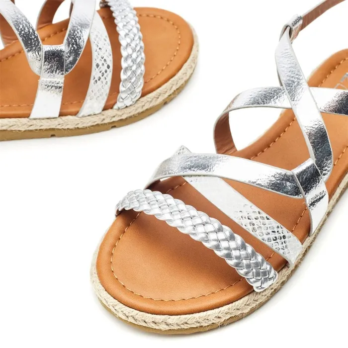 Flat Sandals Women Moda In Pelle Nanccey Silver Metallic Flat Sandals Women Moda In Pelle Nanccey Silver Metallic