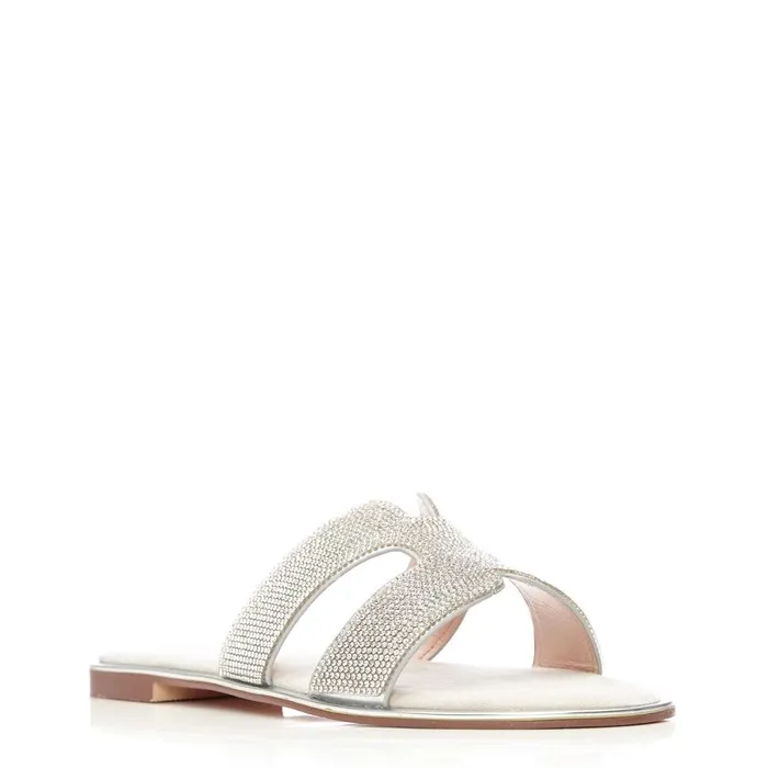 Flat Sandals Women Moda In Pelle Ormay Silver Textile