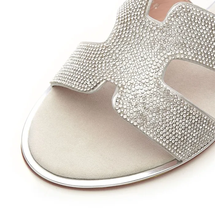 Flat Sandals Women Moda In Pelle Ormay Silver Textile