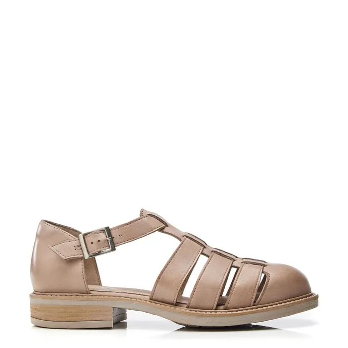 Flat Sandals Women Moda In Pelle Shoon Sh Imari Beige Leather