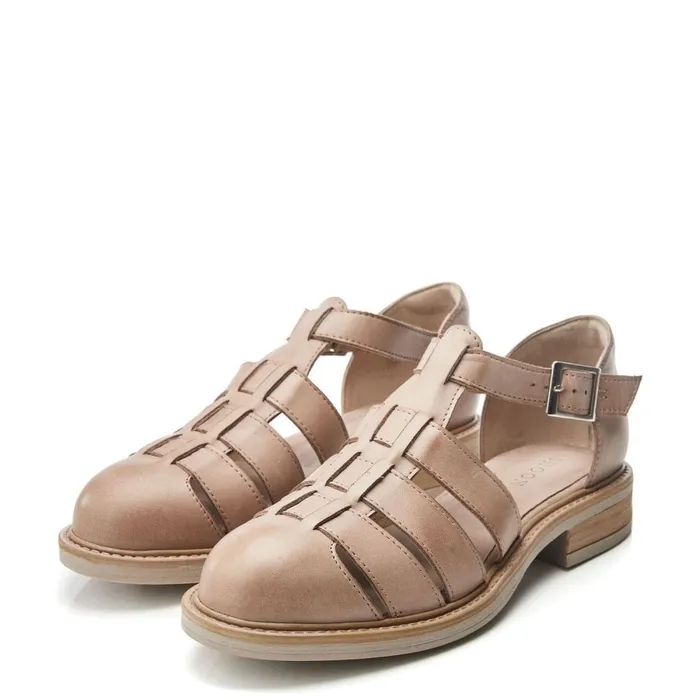 Flat Sandals Women Moda In Pelle Shoon Sh Imari Beige Leather