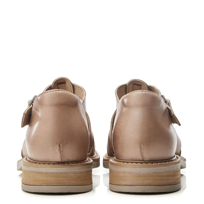 Flat Sandals Women Moda In Pelle Shoon Sh Imari Beige Leather