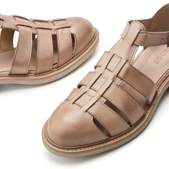 Flat Sandals Women Moda In Pelle Shoon Sh Imari Beige Leather