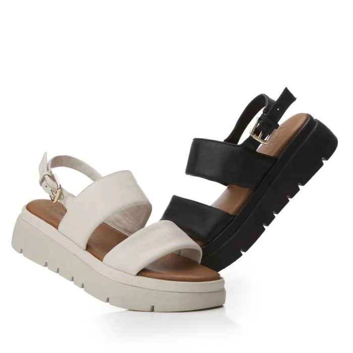 Flatform Sandals Women Moda In Pelle Netty Off White Leather