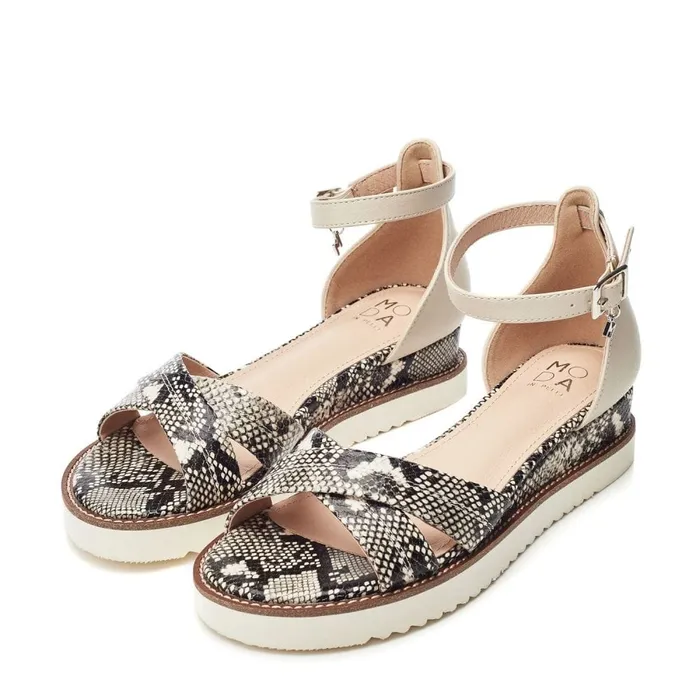 Flatform Sandals Women Moda In Pelle Orya Off White Snake Print