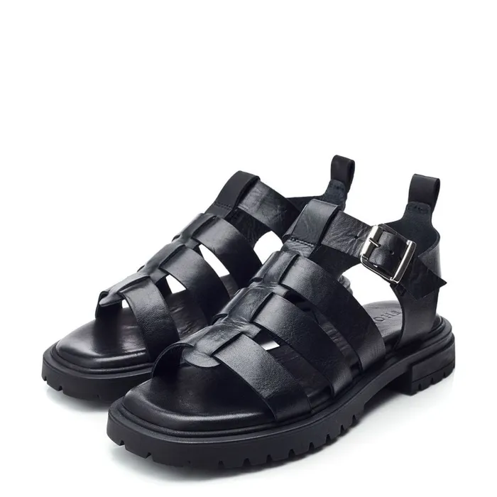 Flatform Sandals Women Moda In Pelle Shoon Sh Inshore Black Leather