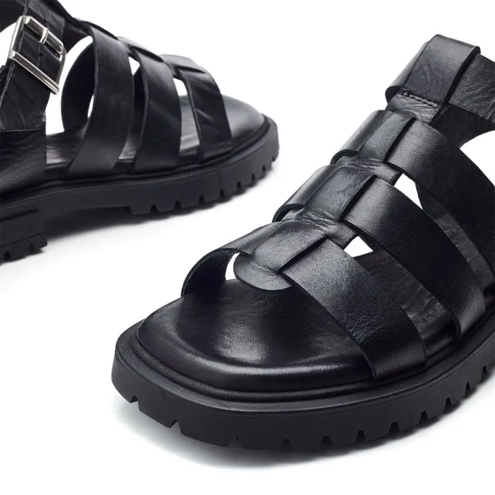 Flatform Sandals Women Moda In Pelle Shoon Sh Inshore Black Leather