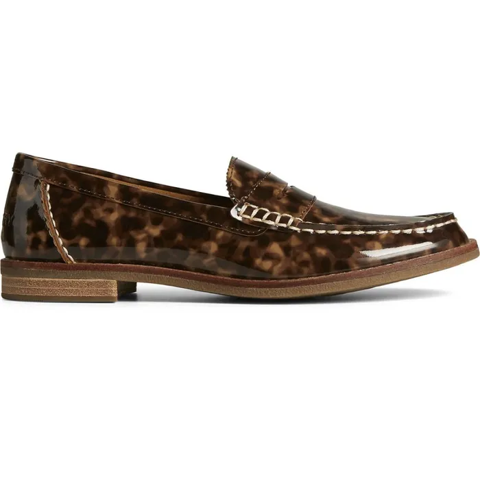 Flats and Loafers Women Sperry Seaport Penny Tortoise Leather Loafer Brown