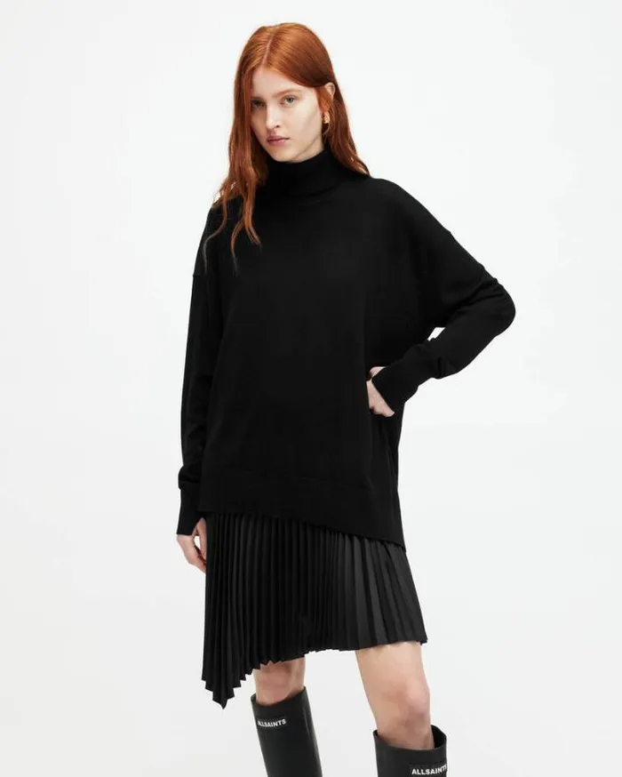 Flora 2In1 Pleated Mini Dress Black Women AllSaints Dresses