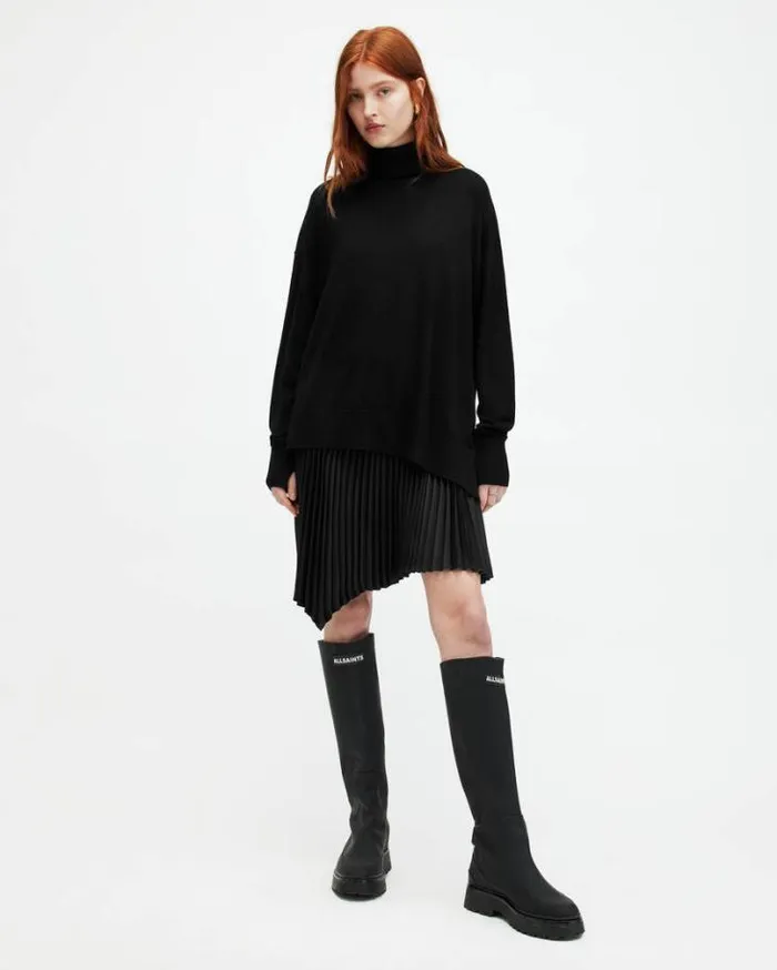 Flora 2In1 Pleated Mini Dress Black Women AllSaints Dresses