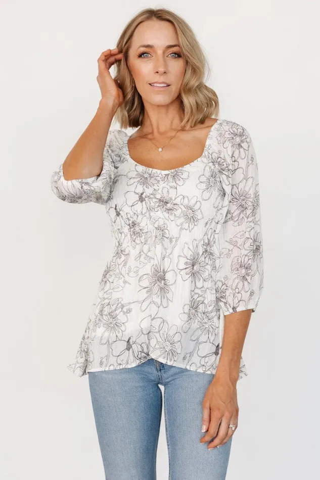 Florian Smocked Top Ivory Print Women Baltic Born Blouses Shirts