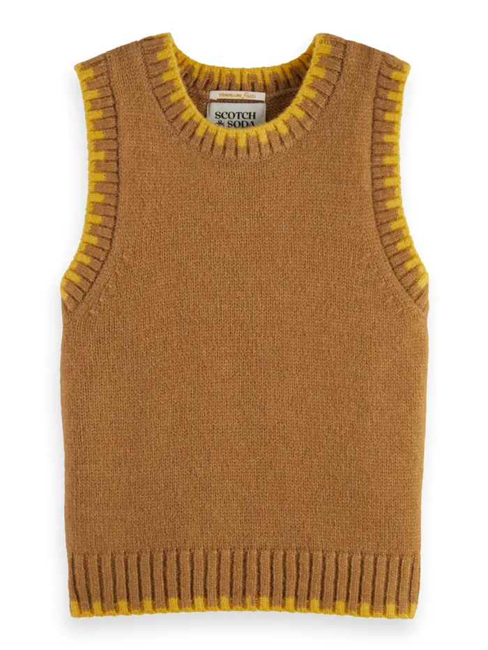 FLUFFY BLANKET STITCH VEST Travel Tan Kids Scotch and Soda Knitwear