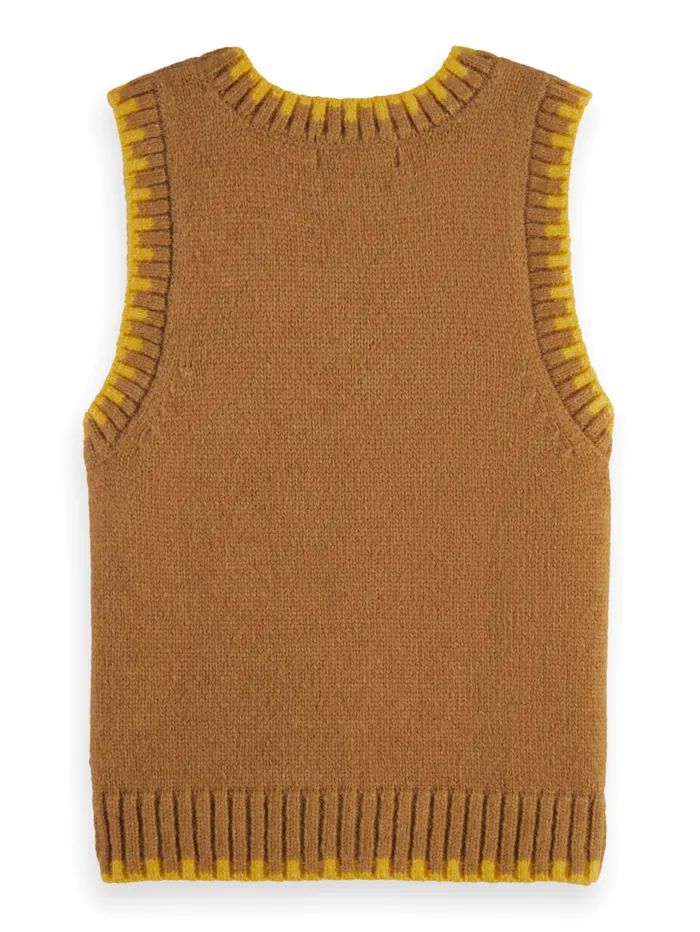 FLUFFY BLANKET STITCH VEST Travel Tan Kids Scotch and Soda Knitwear