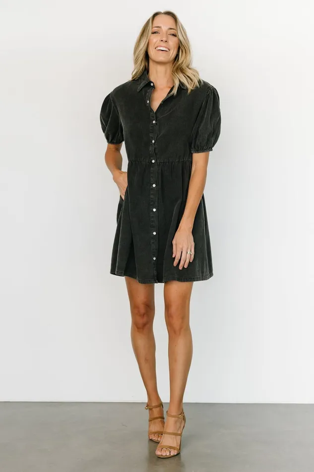 Fontana Puff Sleeve Short Dress Washed Black Women Baltic Born Short Dresses