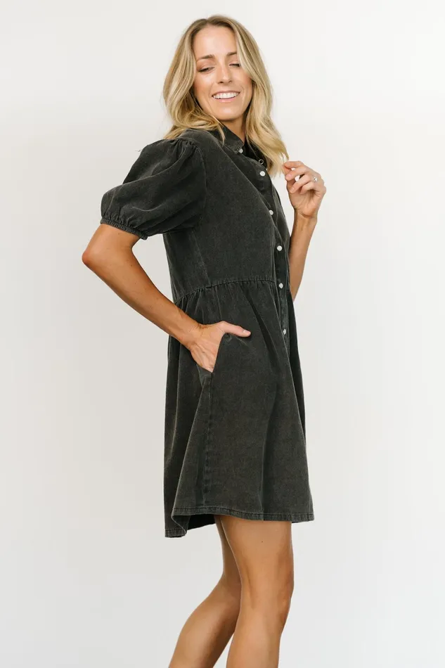Fontana Puff Sleeve Short Dress Washed Black Women Baltic Born Short Dresses Fontana Puff Sleeve Short Dress Washed Black Women Baltic Born Short Dresses