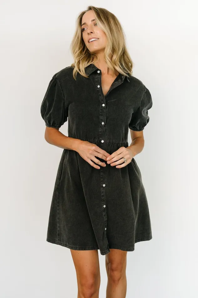 Fontana Puff Sleeve Short Dress Washed Black Women Baltic Born Short Dresses Fontana Puff Sleeve Short Dress Washed Black Women Baltic Born Short Dresses