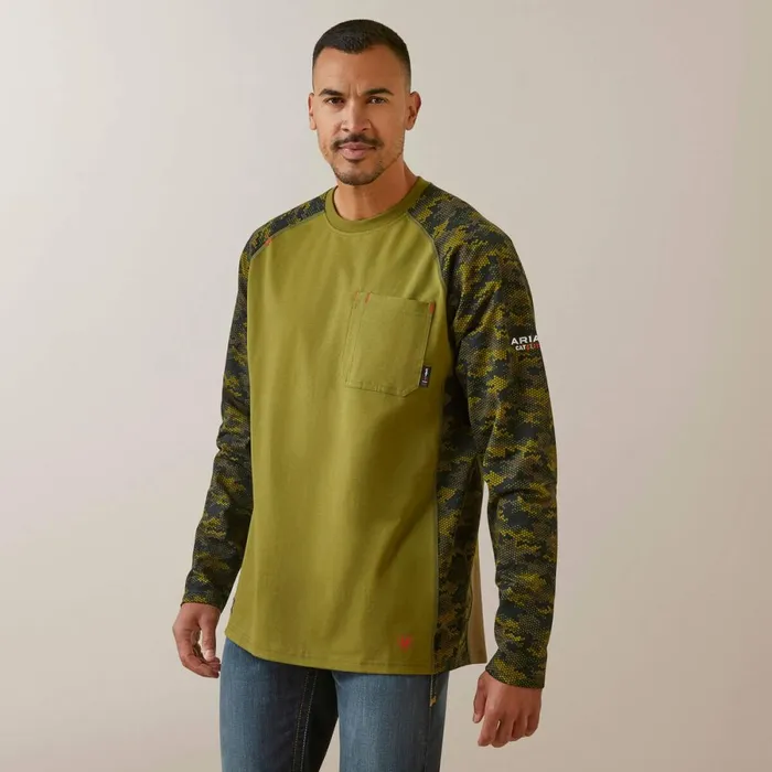 FR Stretch Camo Baseball TShirt Avocado Camo Men Ariat TShirts and Polos