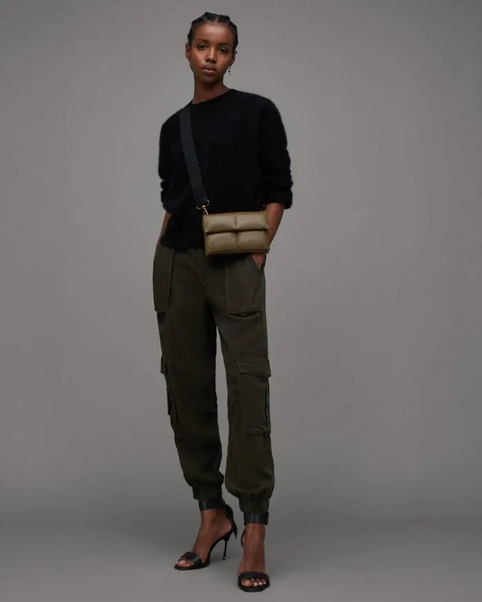 Frieda HighRise Tencel Cargo Pants Khaki Green Women AllSaints Pants and Leggings