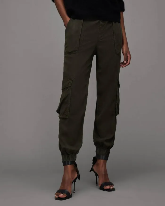 Frieda HighRise Tencel Cargo Pants Khaki Green Women AllSaints Pants and Leggings Frieda HighRise Tencel Cargo Pants Khaki Green Women AllSaints Pants and Leggings
