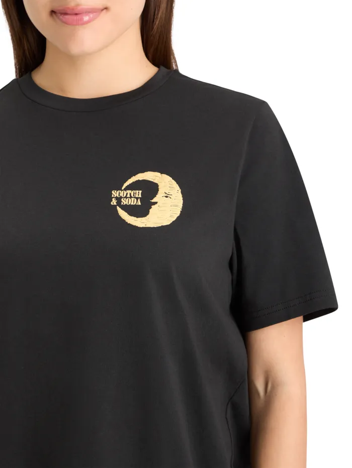 FRONT BACK FESTIVE ARTWORK RELAXED FIT TSHIRT Evening Black Women Scotch and Soda Tops and TShirts FRONT BACK FESTIVE ARTWORK RELAXED FIT TSHIRT Evening Black Women Scotch and Soda Tops and TShirts