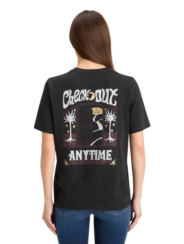 FRONT BACK FESTIVE ARTWORK RELAXED FIT TSHIRT Evening Black Women Scotch and Soda Tops and TShirts FRONT BACK FESTIVE ARTWORK RELAXED FIT TSHIRT Evening Black Women Scotch and Soda Tops and TShirts