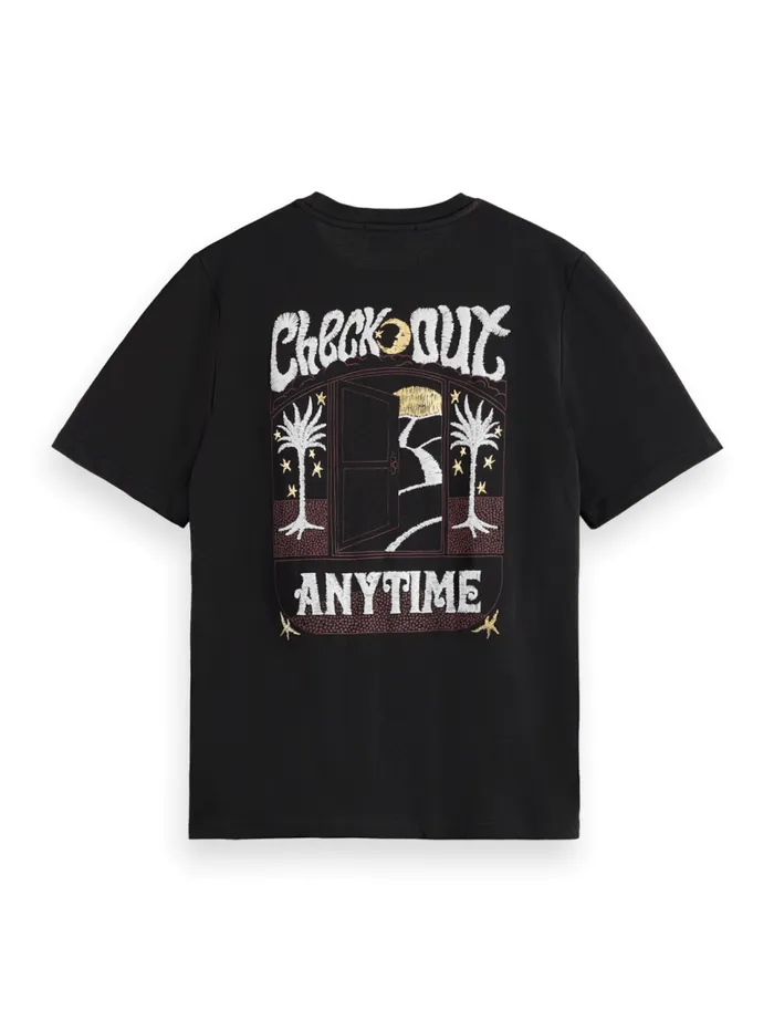 FRONT BACK FESTIVE ARTWORK RELAXED FIT TSHIRT Evening Black Women Scotch and Soda Tops and TShirts FRONT BACK FESTIVE ARTWORK RELAXED FIT TSHIRT Evening Black Women Scotch and Soda Tops and TShirts