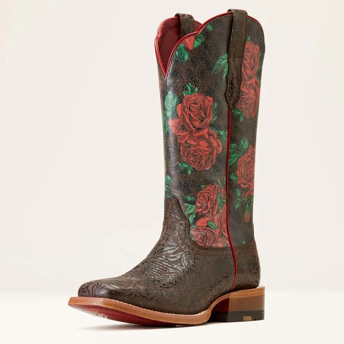 Frontier Farrah Western Boot Chocolate Floral Emboss Women Ariat Western Boots