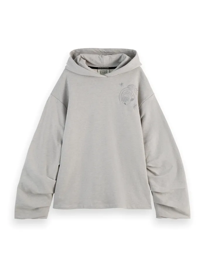 GATHERED SLEEVE OVERSIZED FIT HOODIE Light Grey Melange Women Scotch and Soda Sweatshirts and Hoodies GATHERED SLEEVE OVERSIZED FIT HOODIE Light Grey Melange Women Scotch and Soda Sweatshirts and Hoodies