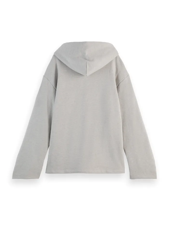 GATHERED SLEEVE OVERSIZED FIT HOODIE Light Grey Melange Women Scotch and Soda Sweatshirts and Hoodies GATHERED SLEEVE OVERSIZED FIT HOODIE Light Grey Melange Women Scotch and Soda Sweatshirts and Hoodies
