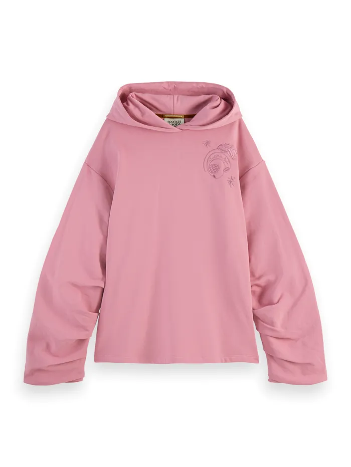 GATHERED SLEEVE OVERSIZED FIT HOODIE Light Grey Melange Women Scotch and Soda Sweatshirts and Hoodies GATHERED SLEEVE OVERSIZED FIT HOODIE Light Grey Melange Women Scotch and Soda Sweatshirts and Hoodies
