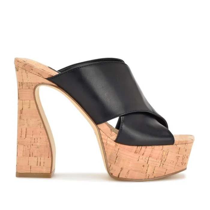 Girlz Platform Sandals Black Natural Women Nine West Heeled