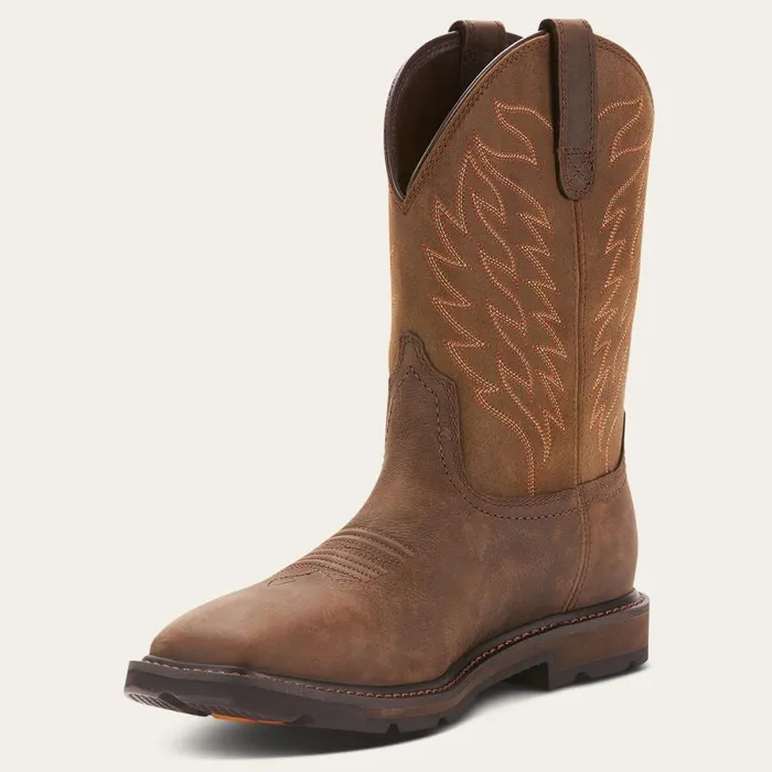 Groundbreaker Wide Square Toe Waterproof Work Boot Dark Brown Men Ariat Work Boots