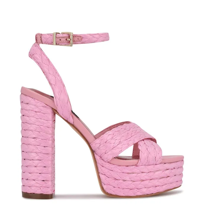 Hadyn Platform Sandals New Pink Raffia Women Nine West Platforms