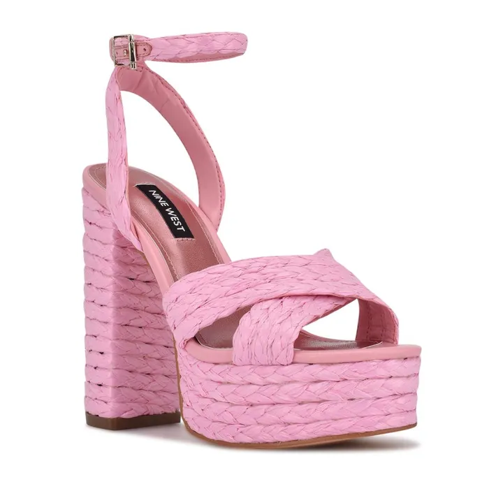 Hadyn Platform Sandals New Pink Raffia Women Nine West Platforms Hadyn Platform Sandals New Pink Raffia Women Nine West Platforms