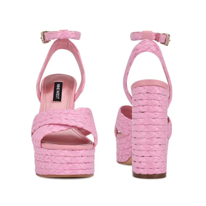 Hadyn Platform Sandals New Pink Raffia Women Nine West Platforms Hadyn Platform Sandals New Pink Raffia Women Nine West Platforms