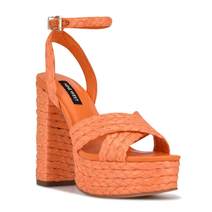 Hadyn Platform Sandals Vivid Orange Raffia Women Nine West Platforms