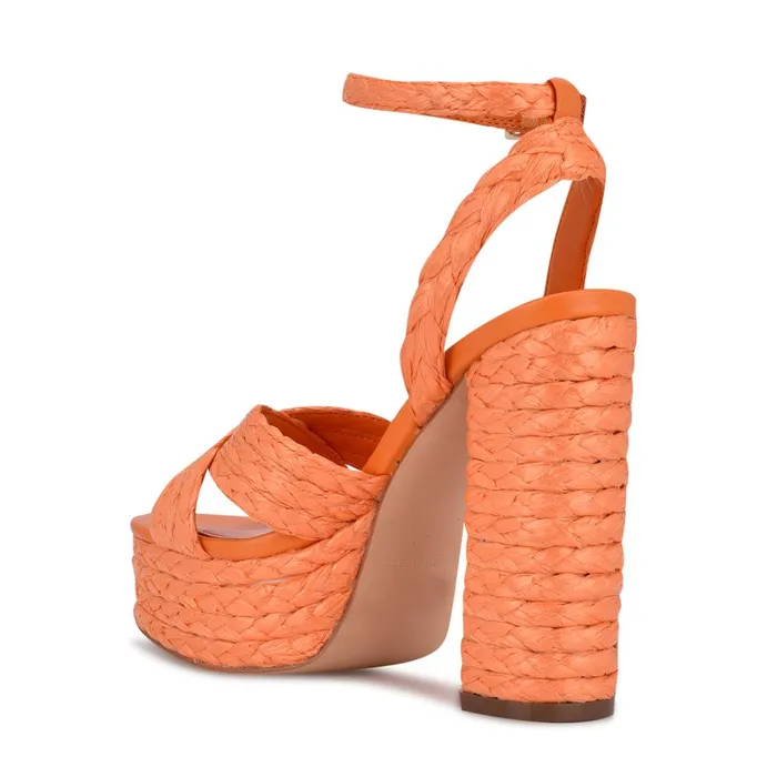 Hadyn Platform Sandals Vivid Orange Raffia Women Nine West Platforms