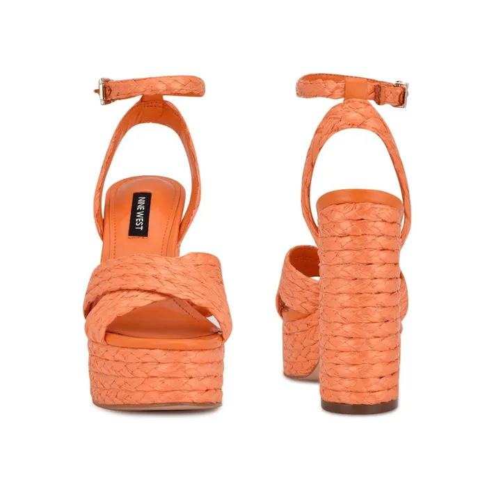 Hadyn Platform Sandals Vivid Orange Raffia Women Nine West Platforms