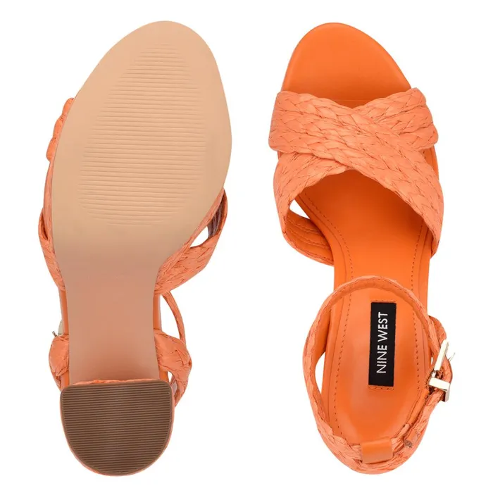 Hadyn Platform Sandals Vivid Orange Raffia Women Nine West Platforms