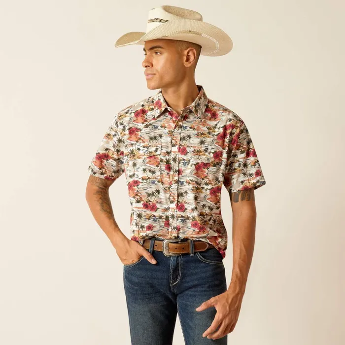 Hakeem Retro Fit Shirt Egret Men Ariat Button Down Shirts
