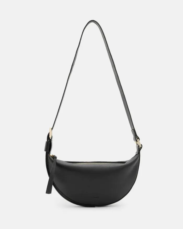 Half Moon Leather Crossbody Bag Black Women AllSaints Handbags and Wallets