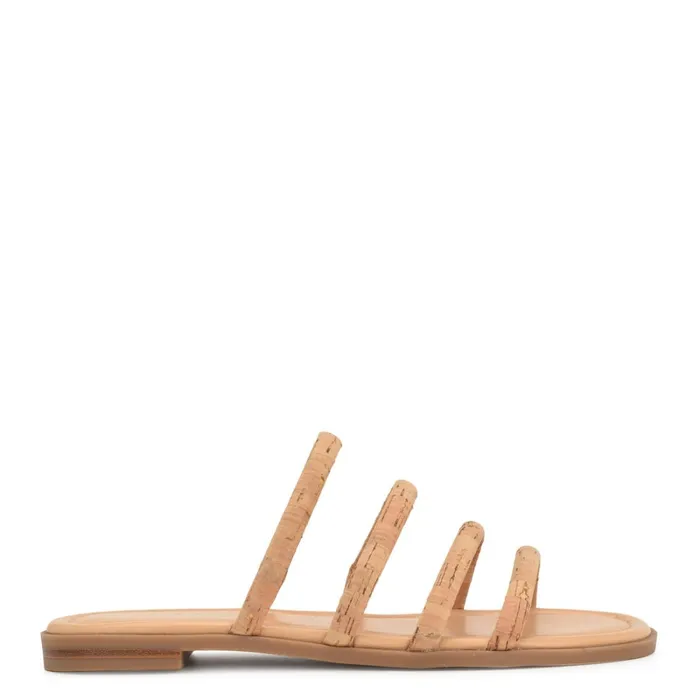 Hapily Flat Slide Sandals Natural Women Nine West Flats