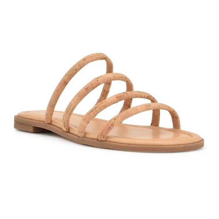 Hapily Flat Slide Sandals Natural Women Nine West Flats Hapily Flat Slide Sandals Natural Women Nine West Flats