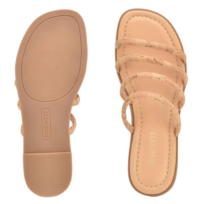 Hapily Flat Slide Sandals Natural Women Nine West Flats Hapily Flat Slide Sandals Natural Women Nine West Flats
