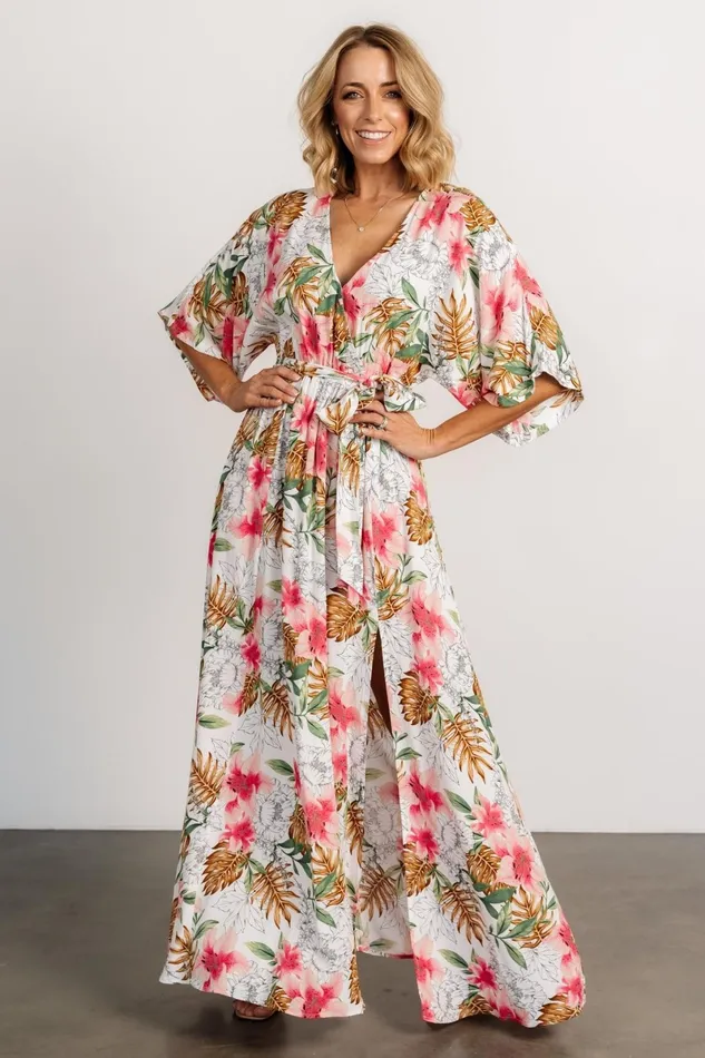 Harmonia Kimono Maxi Dress White Multi Print Women Baltic Born Maxi Dresses