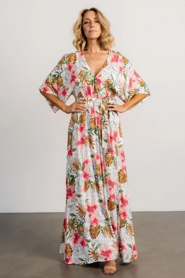 Harmonia Kimono Maxi Dress White Multi Print Women Baltic Born Maxi Dresses Harmonia Kimono Maxi Dress White Multi Print Women Baltic Born Maxi Dresses